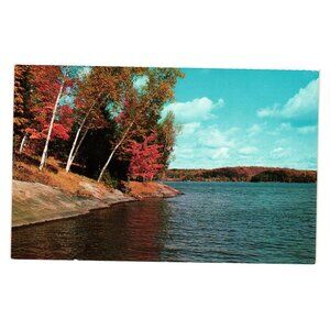 Greetings Hastings Ontario Canada Postcard Scenic Lake Autumn Trees Kodachrome